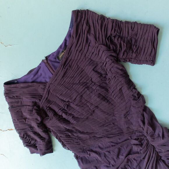 Tadashi Shoji Purple Ruched Draped Chiffon Asymmetrical Dress Size Medium Formal - Picture 3 of 9